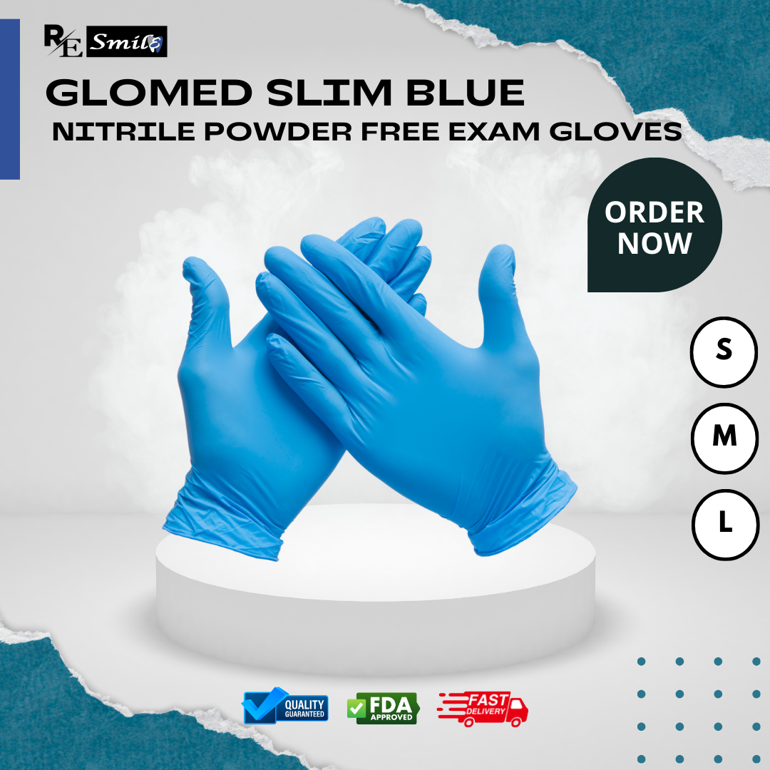 Glomed slim blue nitrile examination gloves