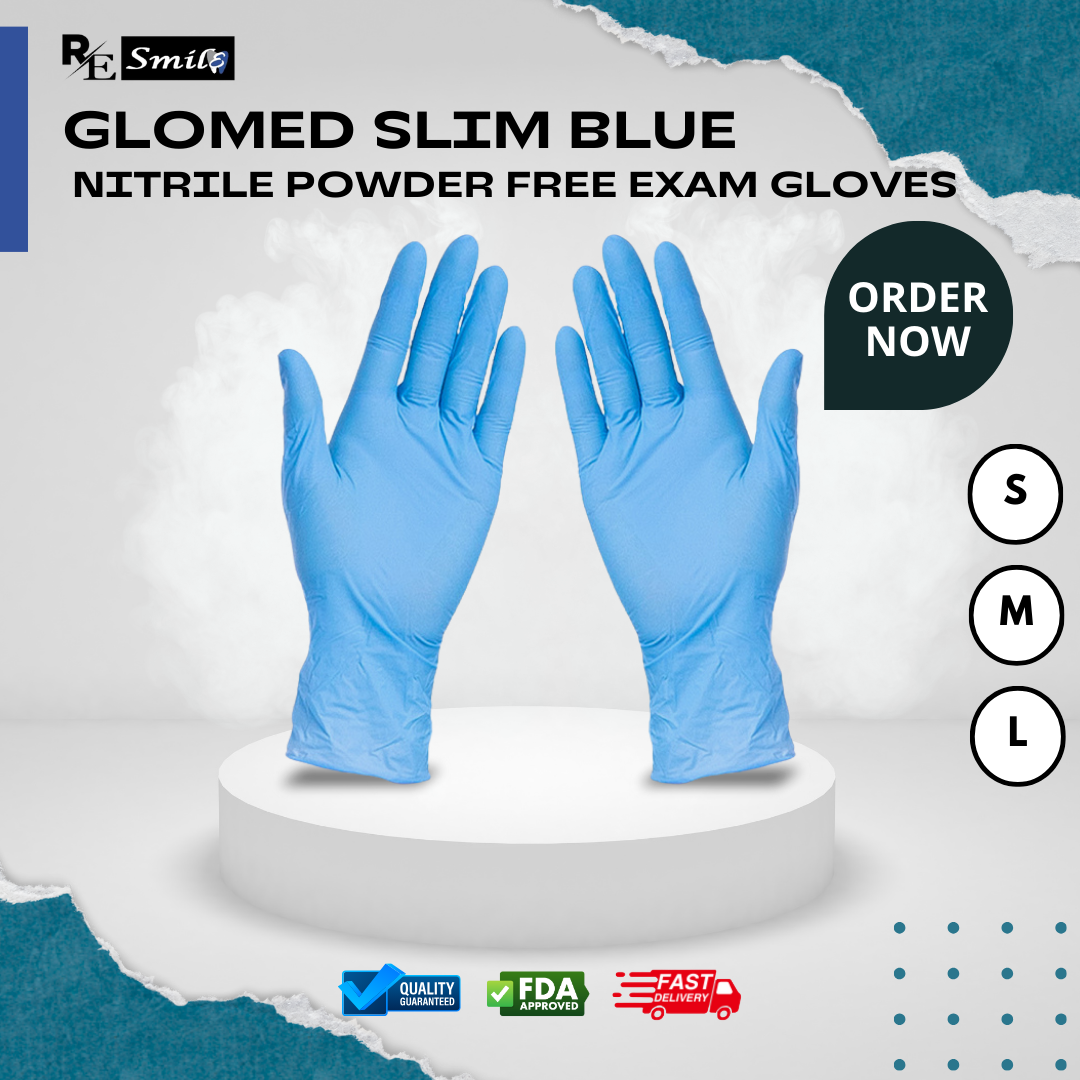 Glomed slim blue nitrile examination gloves