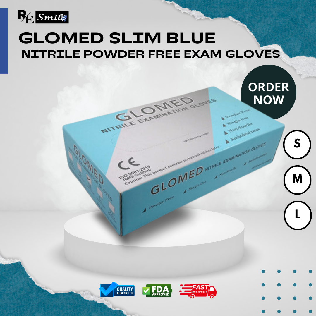 Glomed slim blue nitrile examination gloves