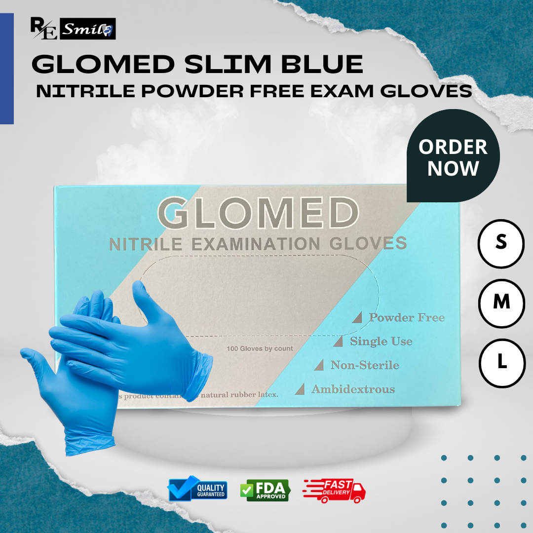 Glomed slim blue nitrile examination gloves