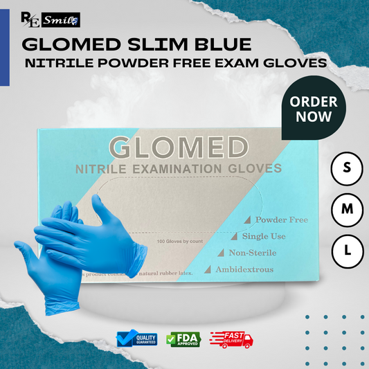 Glomed slim blue nitrile examination gloves