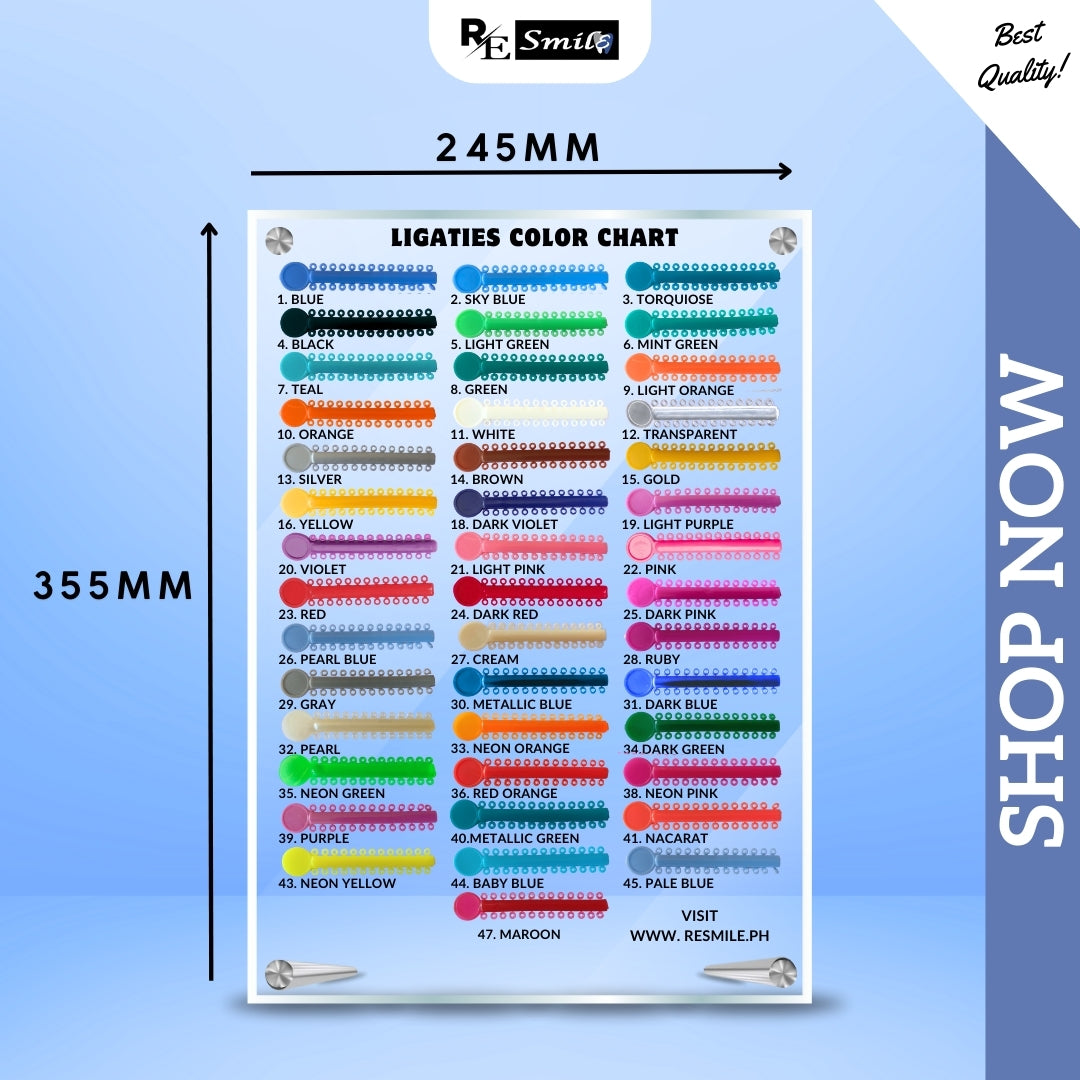 Acrylic color chart of ligature ties for display