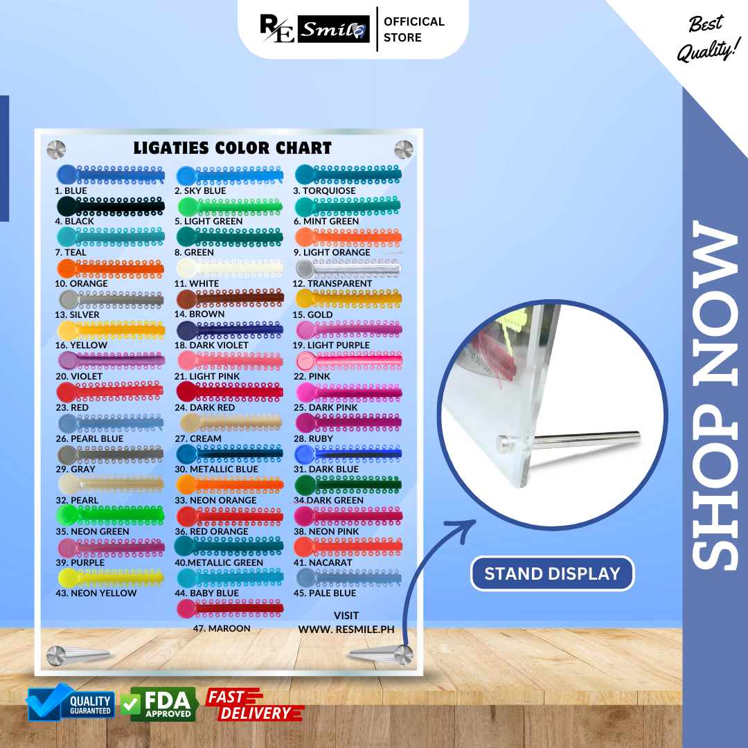 Acrylic color chart of ligature ties for display