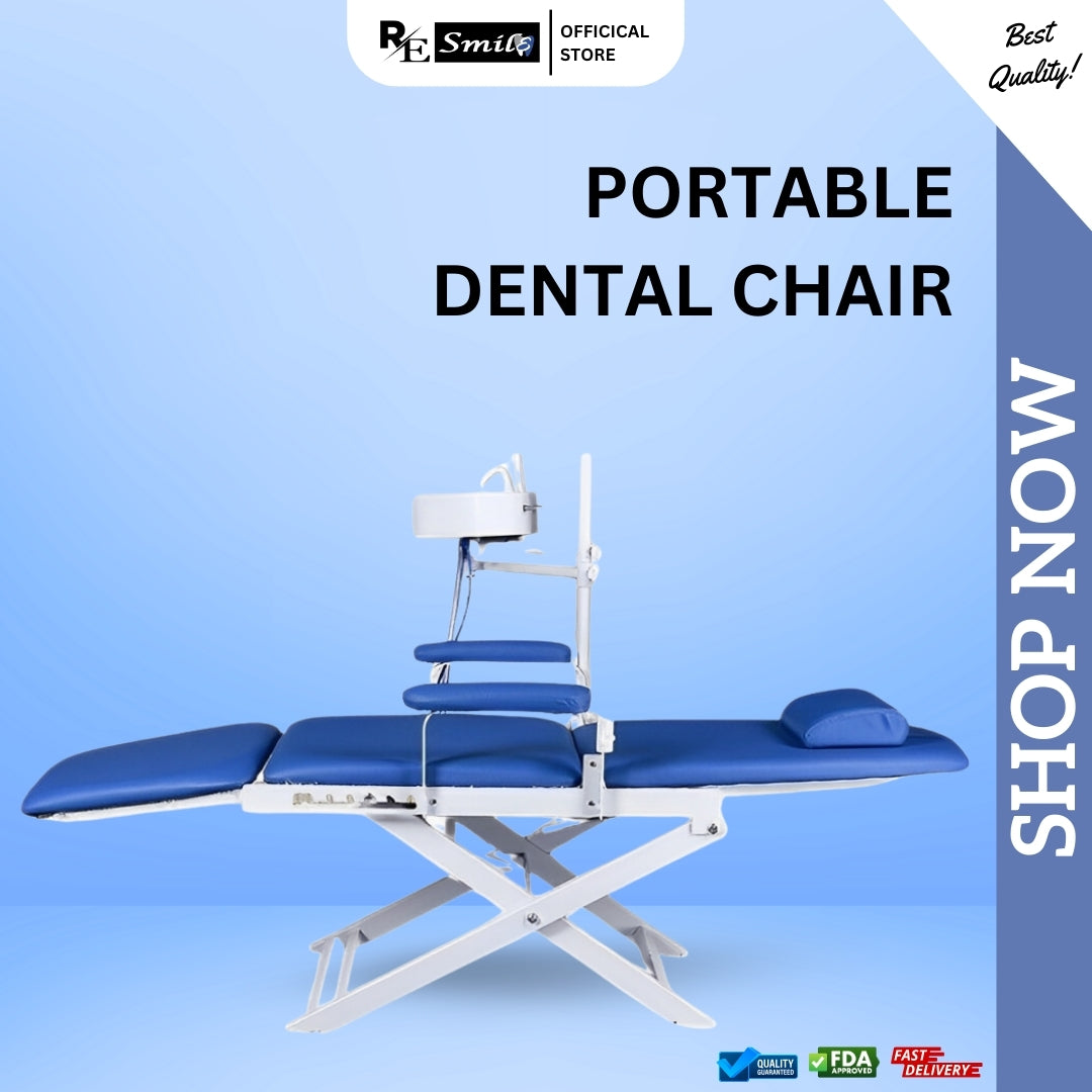 Portable dental chair with lamp, tray, spittoon & air compressor