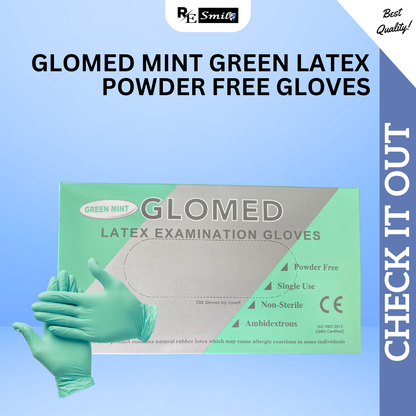 Glomed mint green latex examination gloves