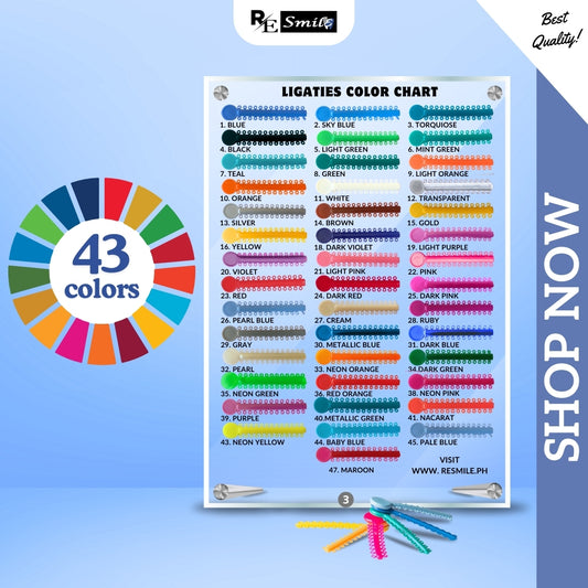 Acrylic color chart of ligature ties for display