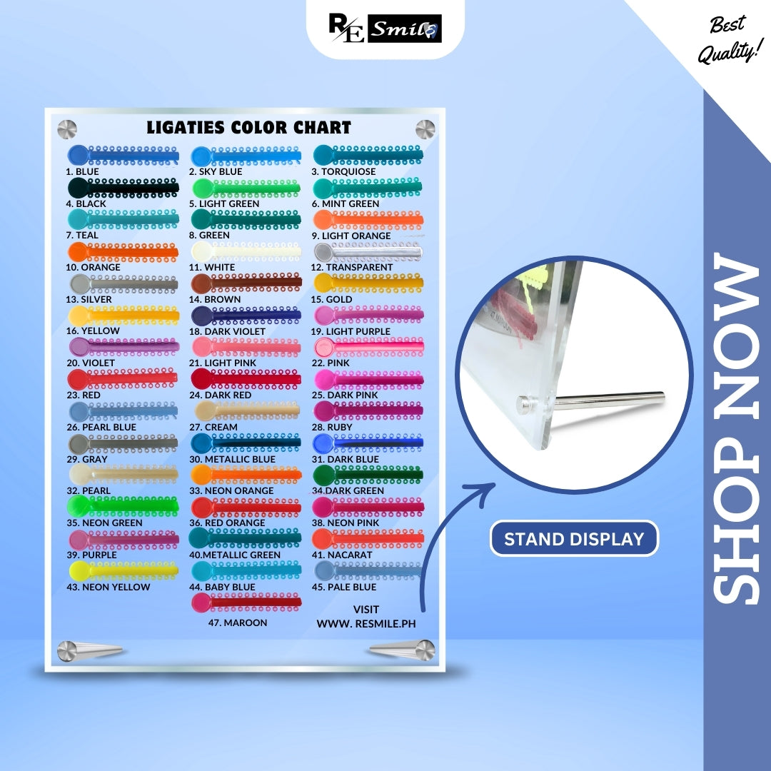 Acrylic color chart of ligature ties for display