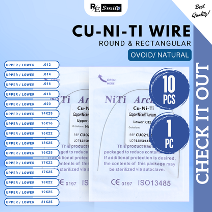 Niti Archwire CU-NITI copper nickel titanium OVOID/NATURAL - Round/Rectangular/Square