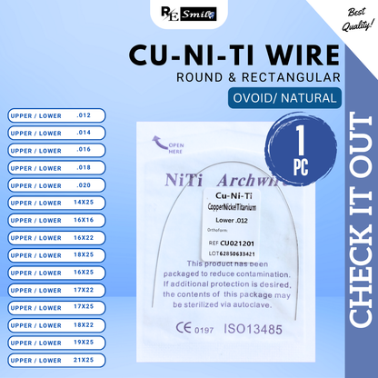 Niti Archwire CU-NITI copper nickel titanium OVOID/NATURAL - Round/Rectangular/Square