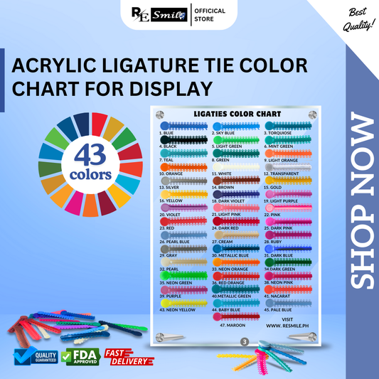 Acrylic color chart of ligature ties for display