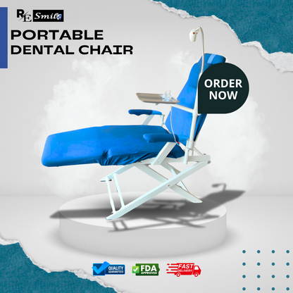 Portable dental chair with lamp, tray, spittoon & air compressor