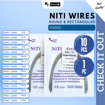 Niti Archwire super elastic OVOID/ Round/ Rectangular