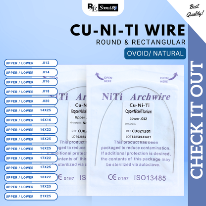 Niti Archwire CU-NITI copper nickel titanium OVOID/NATURAL - Round/Rectangular/Square